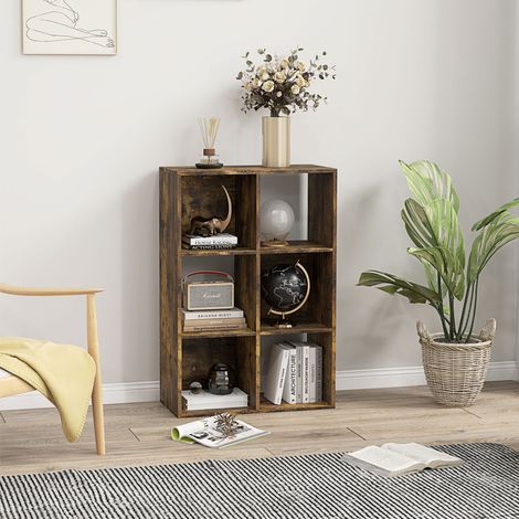 Bibliothèque à Cubes avec 6 Étagères Rangement en Bois au Design Rustique, 61,5x29,5x91,5 cm, Marron (1/5)