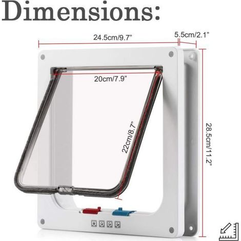 Chatière Pour Chat - Verrou Rotatif 4 Voies Magnétique - Installation Porte Mur Fenêtre - XL 28,5 x 24,5 x 5,5 cm - Blanc ×1 (1/4)
