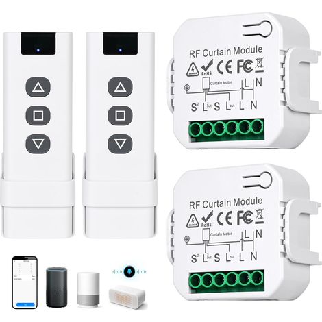 2 Pièces Module Volet Roulant Sans Fil, Kit De Modernisation Sans Fil Pour Volet Roulant, Interrupteur Pour Volet Roulant Avec 2 Télécommande, Portée Jusqu'À 100 M, Pour Volets Roulants, Stores (1/5)