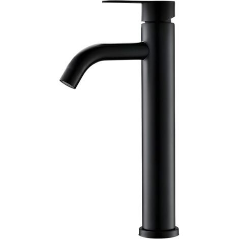 Schwarzer Waschtischhahn, Einhebelmischer mit 60 cm langem Anschlussschlauch für Aufsatzwaschbecken, wassersparend (1/5)