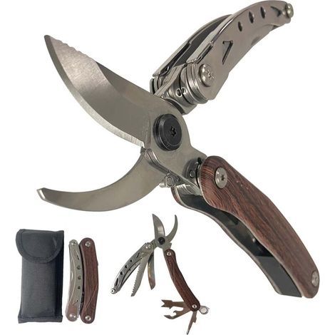 Sécateur de Jardin, Sécateur à lames multifonction 7 en 1 avec scie, cutter, pelle d'écorce et verrouillage de sécurité, outils de jardin pour tout type de coupe d'arbre ou de branche (1/5)