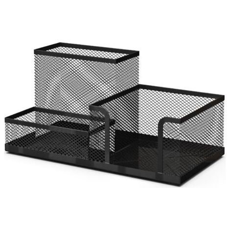Organisateur de bureau et porte-stylos en maille métallique noire - Accessoires de bureau - Organiseur pour matériel scolaire - Organiseur pour stylos et papeterie - 20,3x10,3x10,3 cm - Noir (1/5)