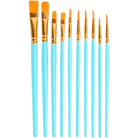 Pinceau Peinture - Manche En Plastique - Tête En Nylon - Pour Aquarelle Acrylique Huile Gouache - Lot De 10 (1/5)