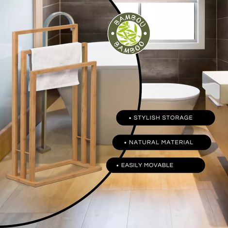 MSV – Porte-serviettes en bambou 3 barres – Dimensions 42x24x82cm – Circulation d'air pour séchage rapide – Accessoire salle de bain