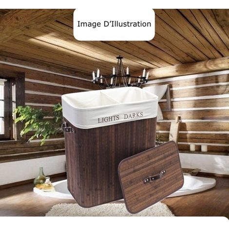 Panier à Linge En Bambou, Pliable, 105 Litres, Marron, 2 Compartiments (1/5)