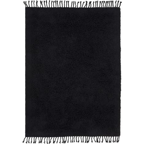 Tappeto rettangolare in cotone con frange 140 x 200 cm nero Bitlis