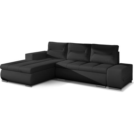 Canapé d'angle gauche convertible simili cuir noir Waker 275cm (1/5)