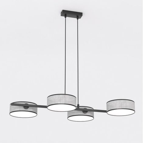 Lampada a sospensione Drumz con paralumi in tessuto grigio e struttura in acciaio