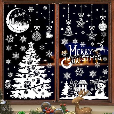 Stickers Autocollant Noel Fenetre - 202 Pcs Blanc Stickers Noel Vitre Réutilisable, Noël Autocollant pour Fenetre Sapin Flocons de Neige, Decoration Noel Interieur Maison Vitrine Verre (1/5)
