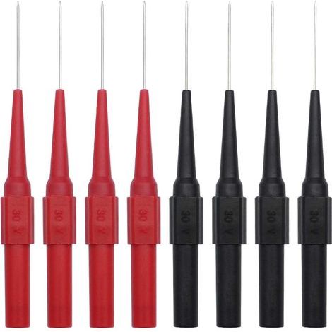 8 Pièces Sondes de Test de Multimètre avec Embout Pointu en Acier Inoxydable 0,7 x 20mm Aiguille de Perçage d’Isolement pour Multimètres Laboratoires Électriciens Professionals - Noir et Rouge (1/5)