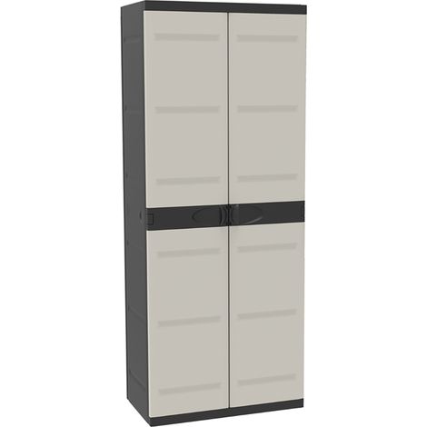 Armoire meuble de rangement 2 portes, intérieur/extérieur coloris noir/taupe - Longueur 70 x Profondeur 44 x Hauteur 176 cm -PEGANE-