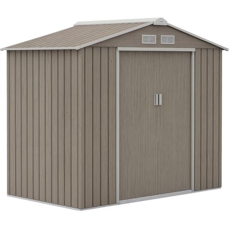 Metall-Gartenhaus (213 x 122 cm) mit Belüftung, Bodenplatte und abschließbaren Doppeltüren, hellbraun