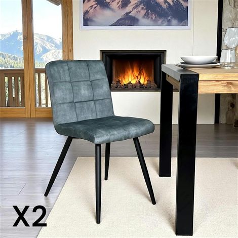 Chaise en velours capitonné bleu pétrole MALMOE (lot de 2) (1/5)