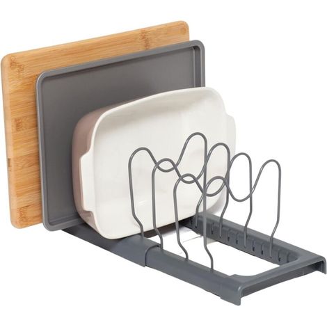 Support extensible pour plaques de cuisson et planches à découper – rangement pour couvercles de casseroles – organisateur de placard de cuisine – gris – grande taille (1/5)