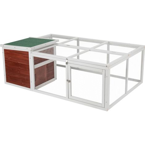 Wiltec Enclos avec clapier 150 x 100 x 55 cm, enclos en bois de sapin avec grillage métallique, clapier avec maisonnette (1/5)