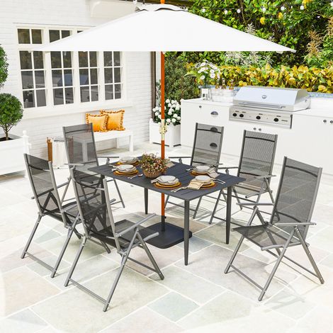 Table de jardin 150x90cm, table de balcon avec trou d’ombre noire, table de balcon en acier étanche