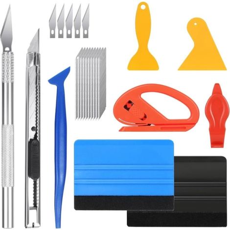 Kit outils film teinté voiture 20 pièces, kit outils covering auto et kit pose film vinyle, raclettes, cutter de précision, lames, rangement (1/5)