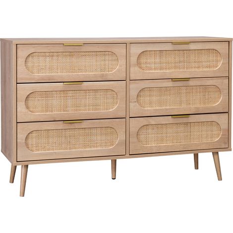 Commode. Eva. 6 tiroirs. décor bois. cannage arrondi L 120 x l 39 x H 79cm (1/5)