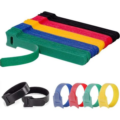 100 bridas de velcro para cables, sujetadores de cables, correas reutilizables para la gestión de cables, fáciles de cortar para asegurar cables y alambres eléctricos (1/5)