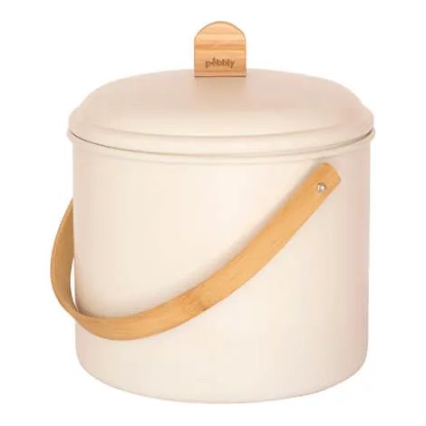 Pebbly Cream 3.5 Litre Metal Bamboo and Charcoal Filter Compost Bin (1/3)
