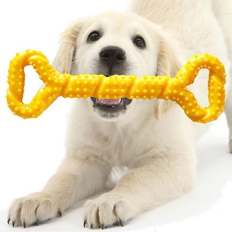 Jouet indestructible pour chien, jouet durable pour chien, jouet d'hygiène dentaire pour chiot, os à mâcher durable et sûr pour grands chiens, jouet interactif pour chien (jaune) (1/3)