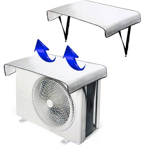 2 fundas para unidad exterior de aire acondicionado, cubierta exterior para aire acondicionado, película aislante térmica de papel de aluminio de 95x46 cm, plástico de burbujas de doble capa para unid (1/5)