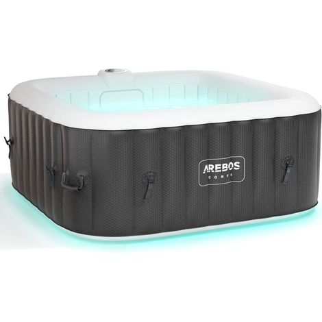 AREBOS Jacuzzi Corfu avec éclairage LED, gonflable, In & Outdoor, 15 x114 cm, 4 personnes, Chauffage, incl. Couverture (1/5)