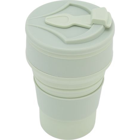 Gobelet pliable en silicone de 500 ml. portable et résistant à la chaleur. idéal pour boire de l'eau ou du thé. Parfait pour les voyages d'affaires et de loisirs en extérieur. Vert clair. (1/5)