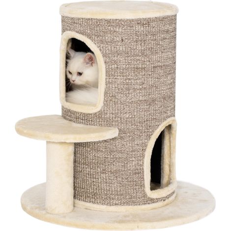 Tonneau à gratter tour à griffer pour chat 2 niveaux avec plate-forme parfait pour griffes & jeu 60 x 60 x 61 cm beige (1/5)