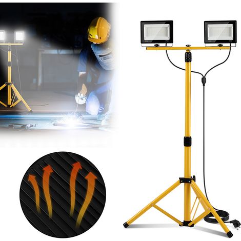 Jiubiaz LED Baustrahler Arbeitsleuchte 50W, LED Fluter Floodlight inkl. Stativ und 3M Kabel für Innen-und Außenbereich - 6500K Kaltweiß