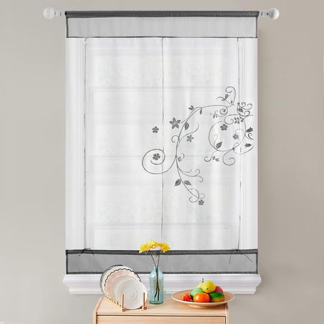 Rideau Brodé Floral Stores Romains Chambre Salle De Bains Balcon Décoration 80x100cm, Gris)