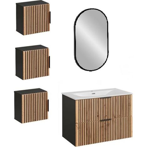 Ensemble meuble vasque à encastrer + 4 éléments - 80 cm - Sylve Black Wotan - Livraison gratuite