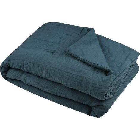 Plaid ou Edredon en gaze de coton 125 x 150 cm Colors bleu petrole (1/3)