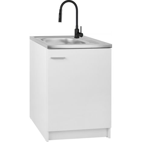 Küchenschrank 60x60 - Weiß - mit Edelstahlspüle und flexibler Armatur - platzsparend und modern (1/5)