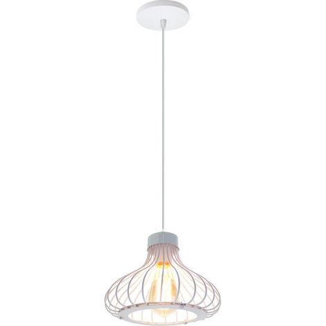 – Lampe suspension industrielle E27 23cm – Abat-jour blanc en métal – Hauteur 17cm – Câble ajustable 100cm – Tension AC 110-240V (1/5)