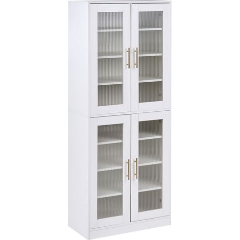 Shoe Cabinet Chipboard Tempered Glass Tall Cabinet for Living Room Hallway 2 Doors 8 Shelves with LED Stripe GRIFFITH