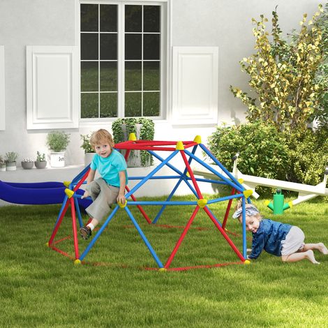 Kletterkuppel-Spielset für Kinder von 3-8 Jahren mit Metallrahmen, Tragkraft 180 kg, Ø 183 x 90 cm, Rot und Blau