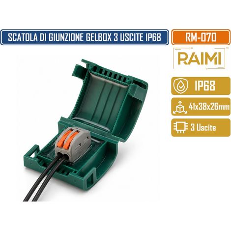 RAIMI RM-070 SCATOLA DI GIUNZIONE PRE-RIEMPITA CON GEL ISOLANTE 41 Ã— 35 Ã— 26 MM IP68 CHIUSURA A SCATTO INGRESSO CAVI LATERALE (1/4)