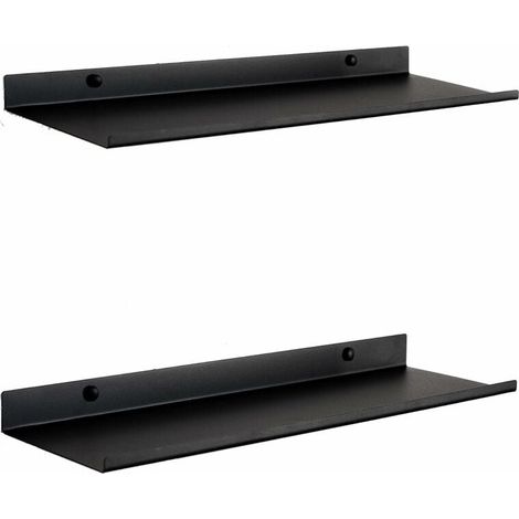 Etagere Murale Flottante Noire Set 2 Tablette Murale Metallique 50 cm, Fixation Invisible pour Livres, Objets, Deco Murale Etagere Salle de Bain, Salon, Cuisine, Chambre ou Etagere Bureau
