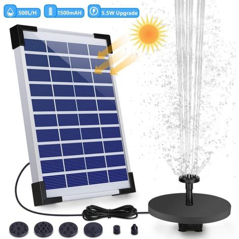 5,5-W-Solarbrunnenpumpe – Integrierter Akku – 6 Düsen inklusive – Für Vogeltränken, Aquarien, Teiche oder Gartendekoration – Umweltfreundlicher Betrieb (1/4)