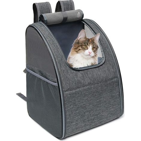 Sac à dos pour chien et chat, respirant et pliable, avec armature intégrée pour les promenades et les voyages, 34 x 28 x 42 cm, gris (1/5)