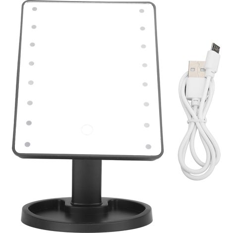 Ortviai Miroir de Maquillage LED Rectangulaire 16 Lumières, Rechargeable USB, Pivotant & Portable – Noir en PP (1/5)