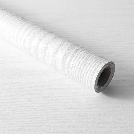 Papel pintado blanco imitación madera, autoadhesivo, vinilo decorativo para pared, formato 40 x 500 cm. (1/5)