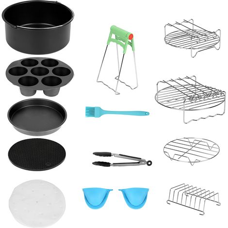 Randaco 12pcs Accessori per friggitrice ad aria calda Stampi Grill carte Forno a convezione torta Friggitrice Friggitrice profonda Silicone Food Clip8''