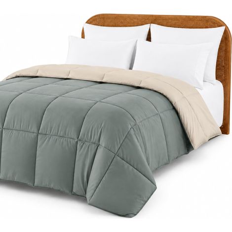 Couette réversible en Duvet Alternatif Vert Sauge poudré/Amande lit Simple (1/5)