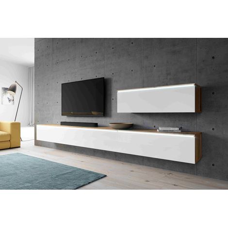 Furnix Meuble-paroi BARGO IV 400 cm (4x100cm) Armoire-paroi avec LED brillant blanc Wotan (1/5)