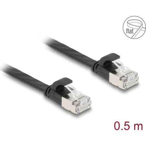 Delock Cable de parcheo plano RJ45 macho a macho Cat.6A 0,5 m negro
