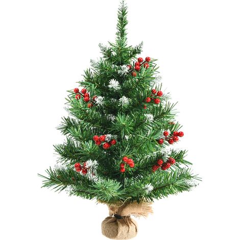 Albero di Natale 60cm per scrivania con 76 rami in PVC Albero realistico con bacche rosse (1/4)