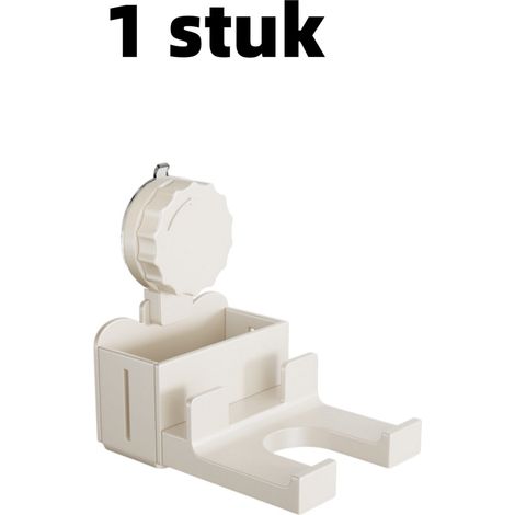 Étagère de rangement support pour sèche cheveux avec ventouse installation sans perçage fixation murale dans la salle de bain dimensions 16,5 cm x 15 cm x 12 cm couleur blanc (1/5)