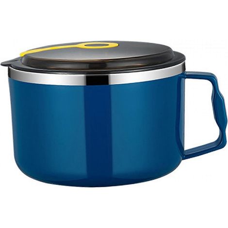 Bols à nouilles instantanées avec couvercle et poignée, bols à céréales en acier inoxydable, bols à ramen, bols à soupe, tasses à soupe-Blue (1/5)
